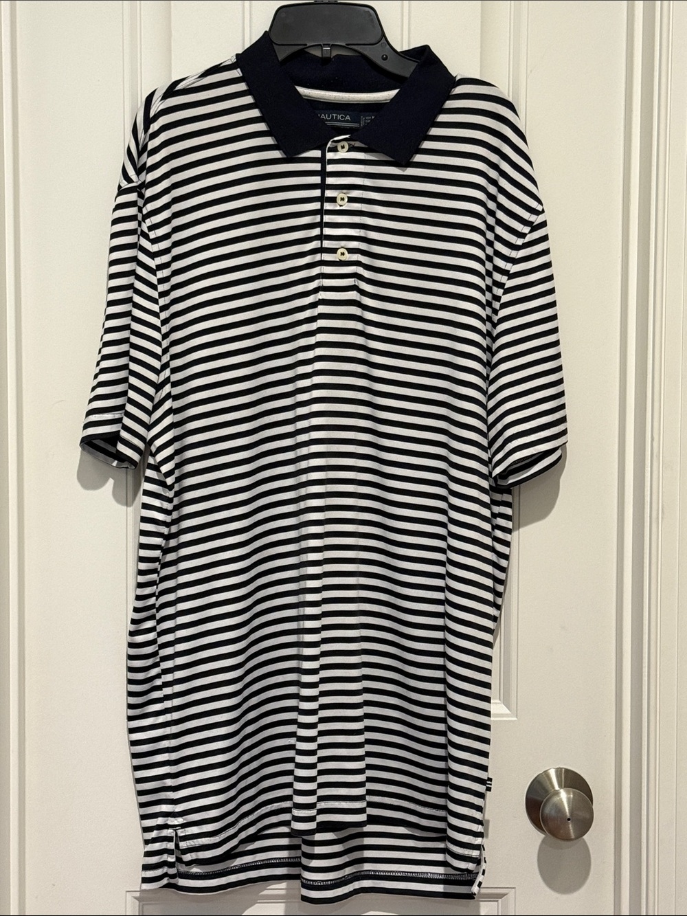 Nautica Black and White Striped Polo Shirt